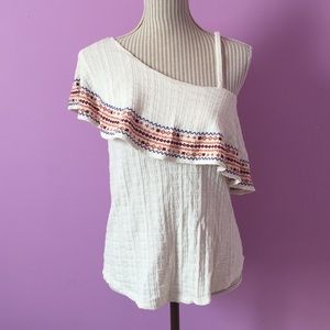 Lucky Brand Embroidered Ruffle Top